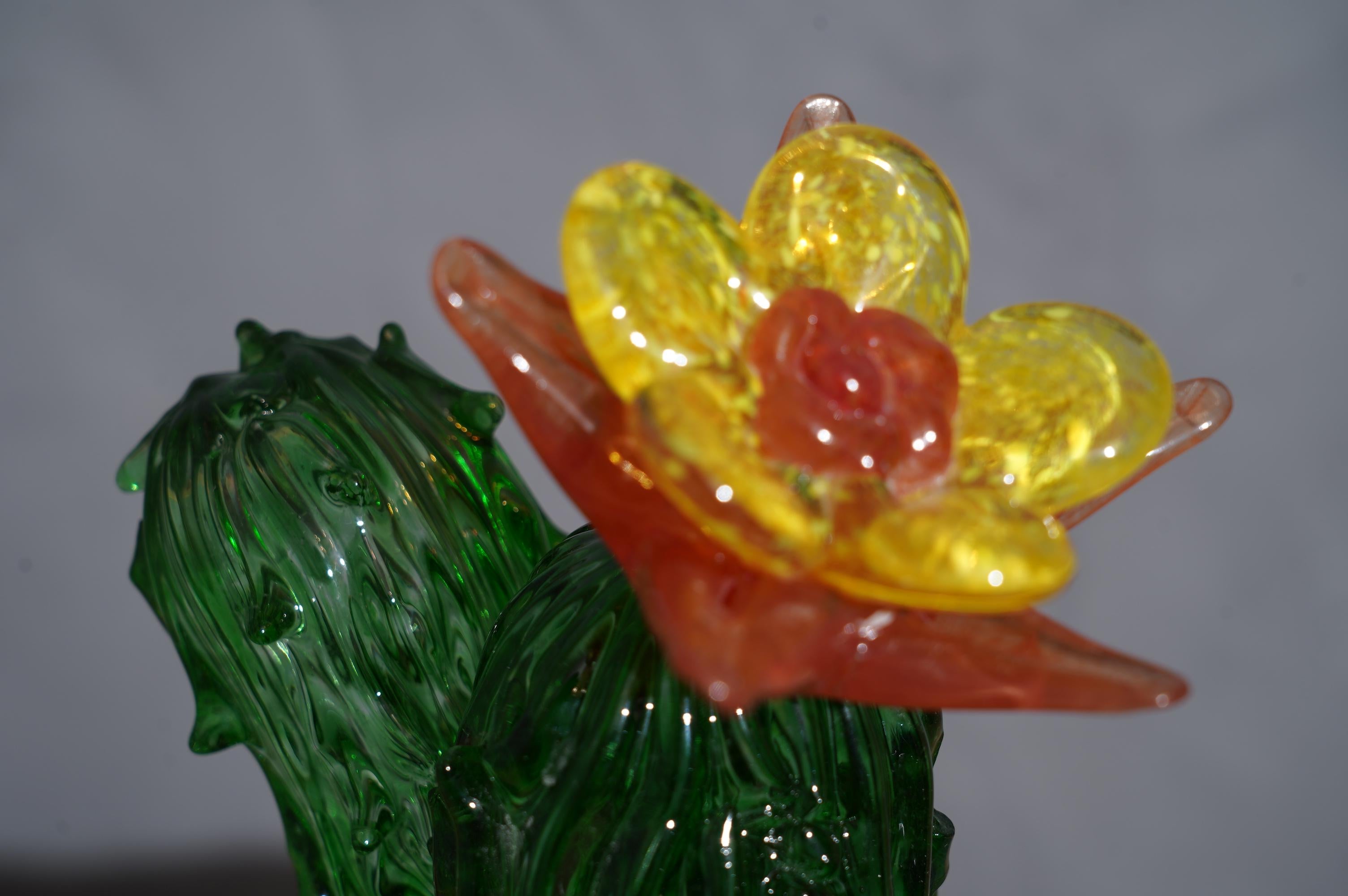 Murano Formia for Marta Marzotto Green Art Glass Cactus Plant, 1990 1