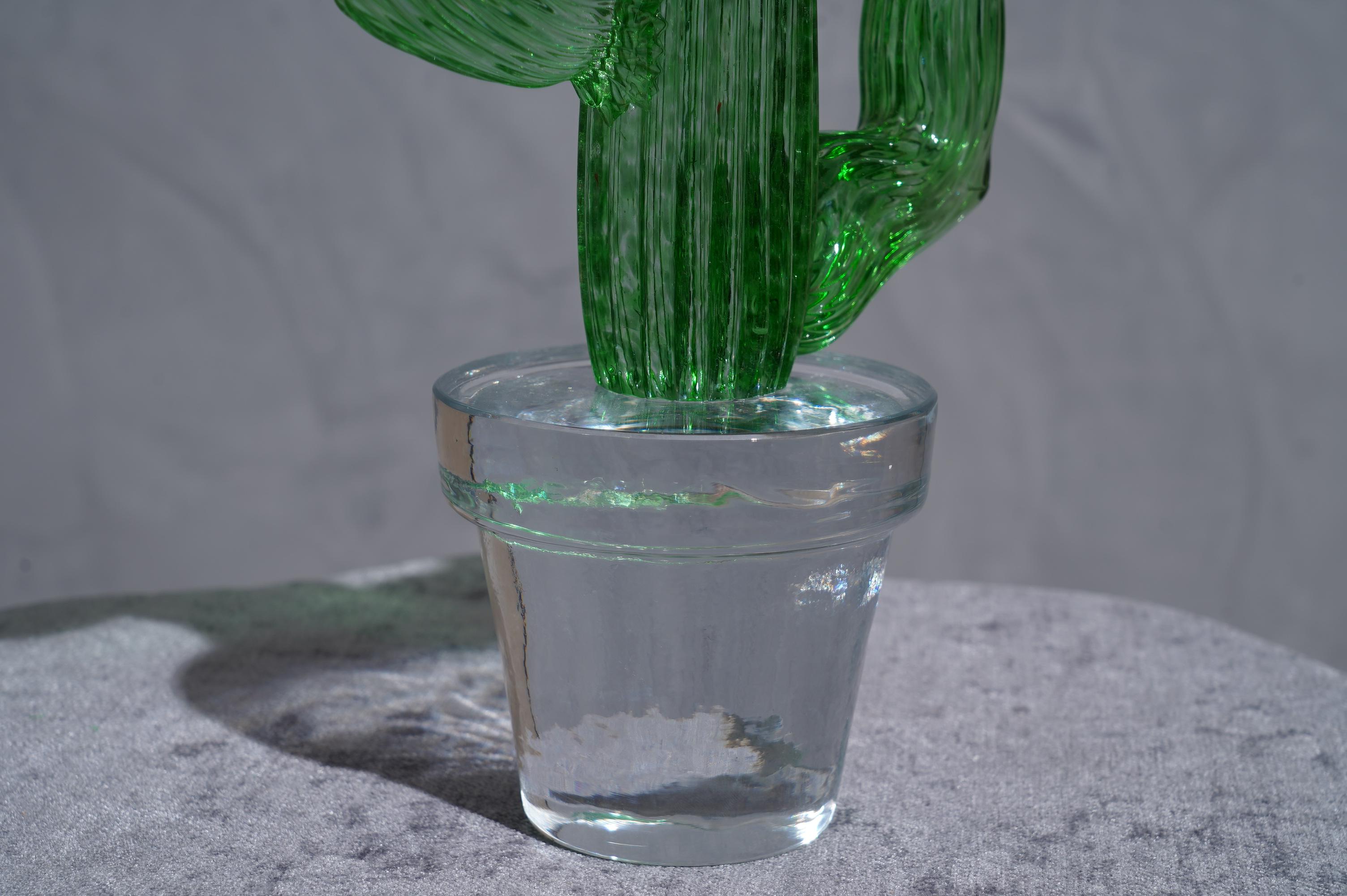 Murano Formia for Marta Marzotto Green Art Glass Cactus Plant, 1990 1