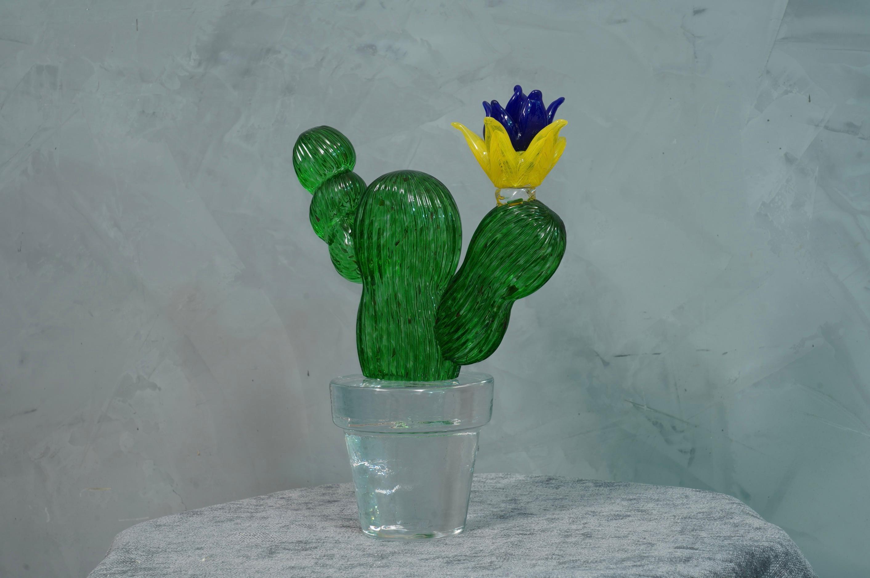 Late 20th Century  Murano Formia for Marta Marzotto Green Art Glass Cactus Plant, 1990