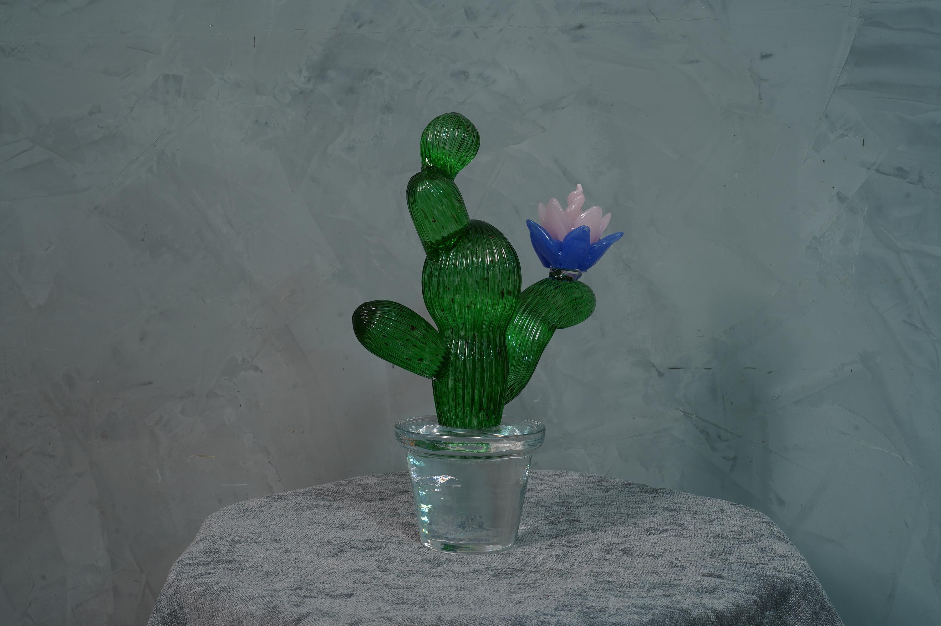 Murano Glass  Murano Formia for Marta Marzotto Green Art Glass Cactus Plant, 1990