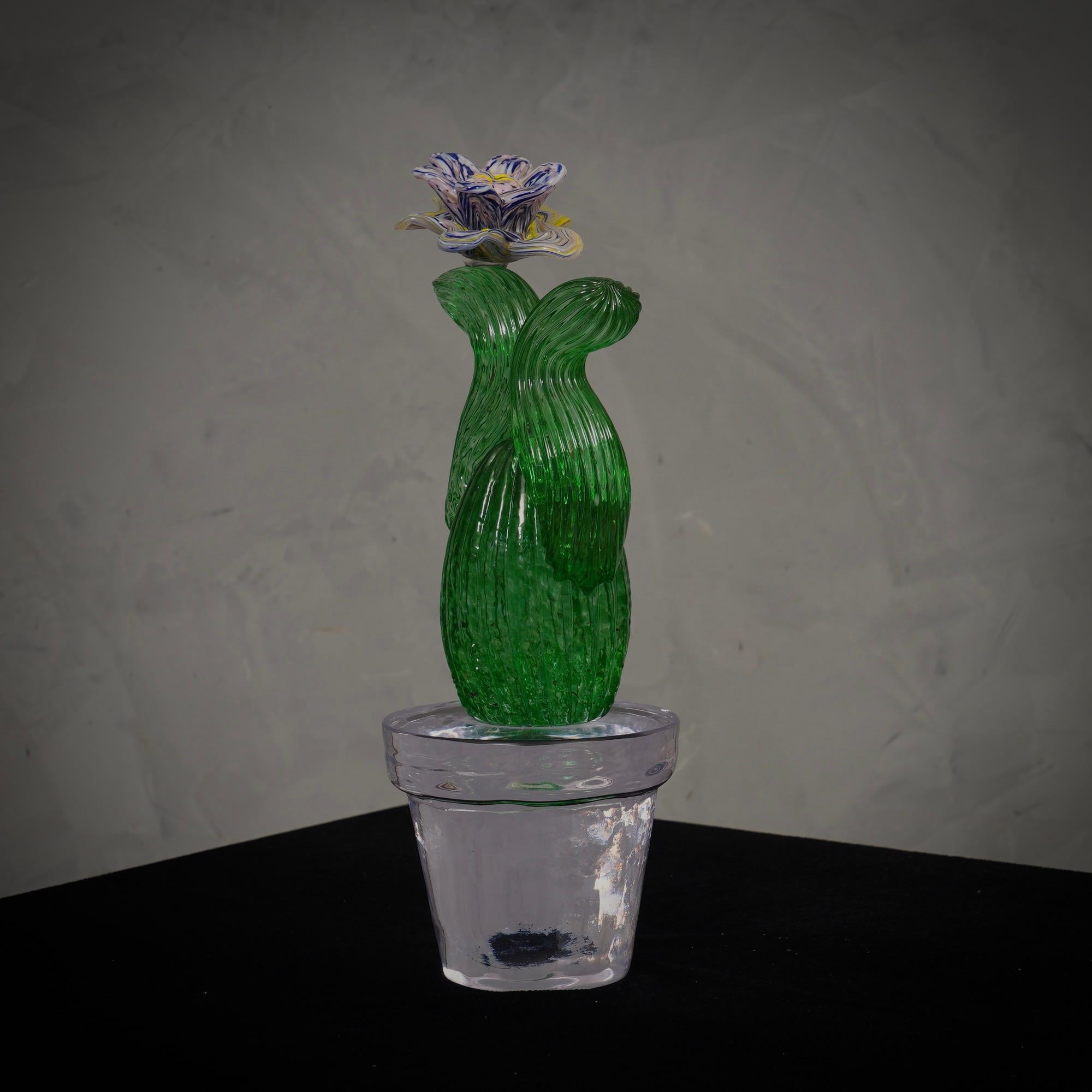 Late 20th Century  Murano Formia for Marta Marzotto Green Art Glass Cactus Plant, 1990 For Sale