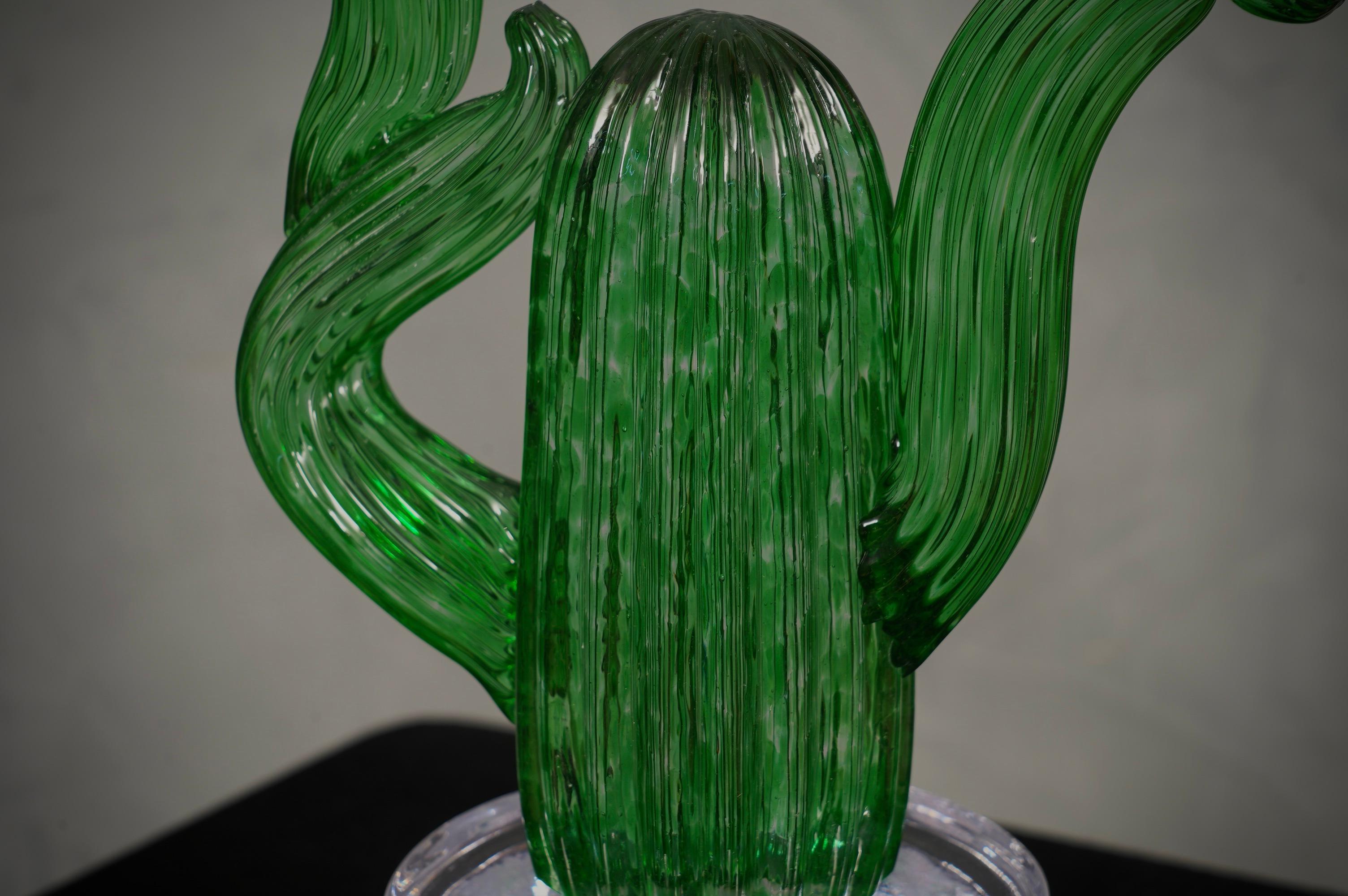 Murano Glass Murano Formia for Marta Marzotto Green Art Glass Cactus Plant, 1990 For Sale
