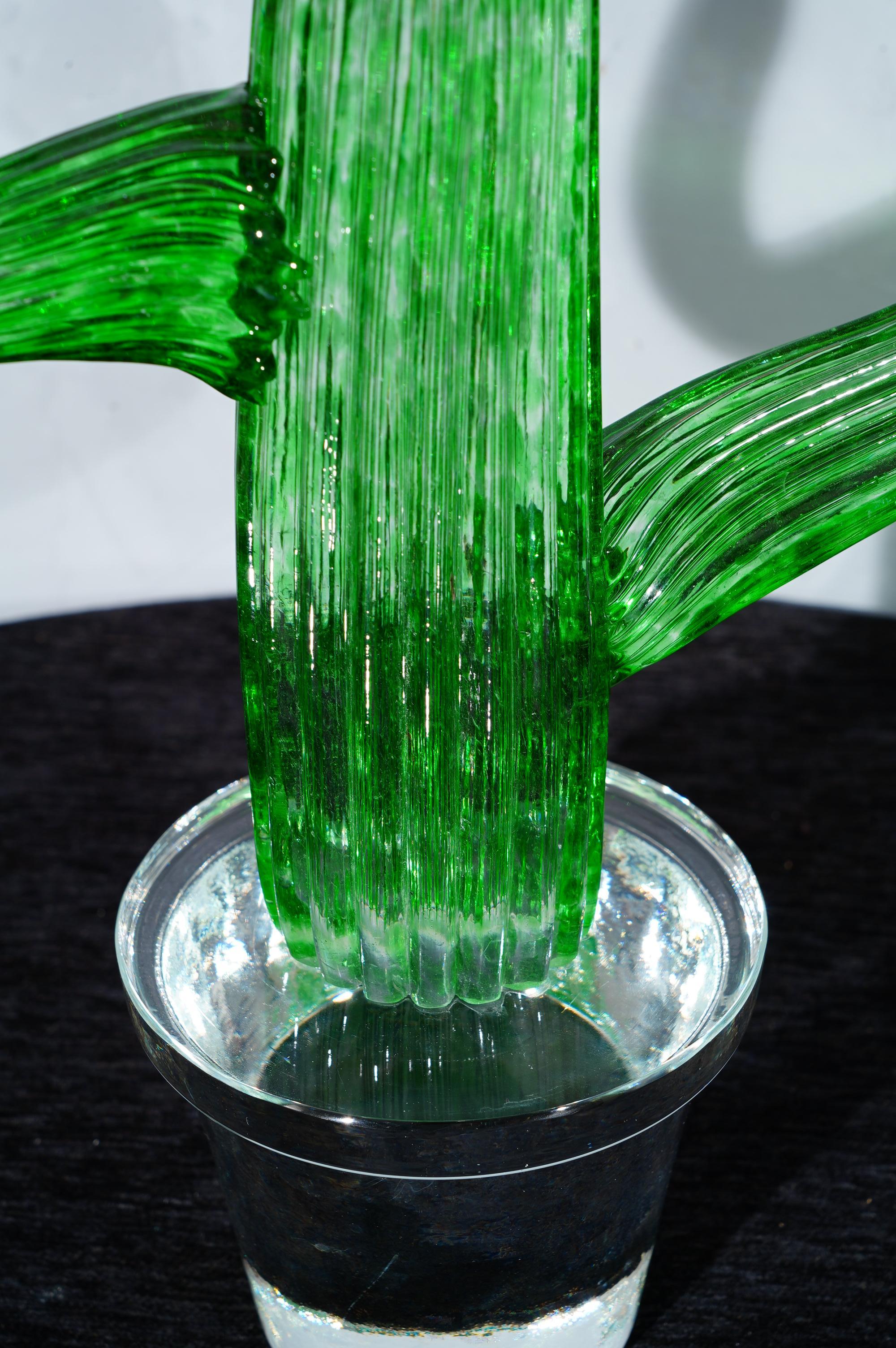 Murano Formia for Marta Marzotto Green Art Glass Cactus Plant, 1990 1