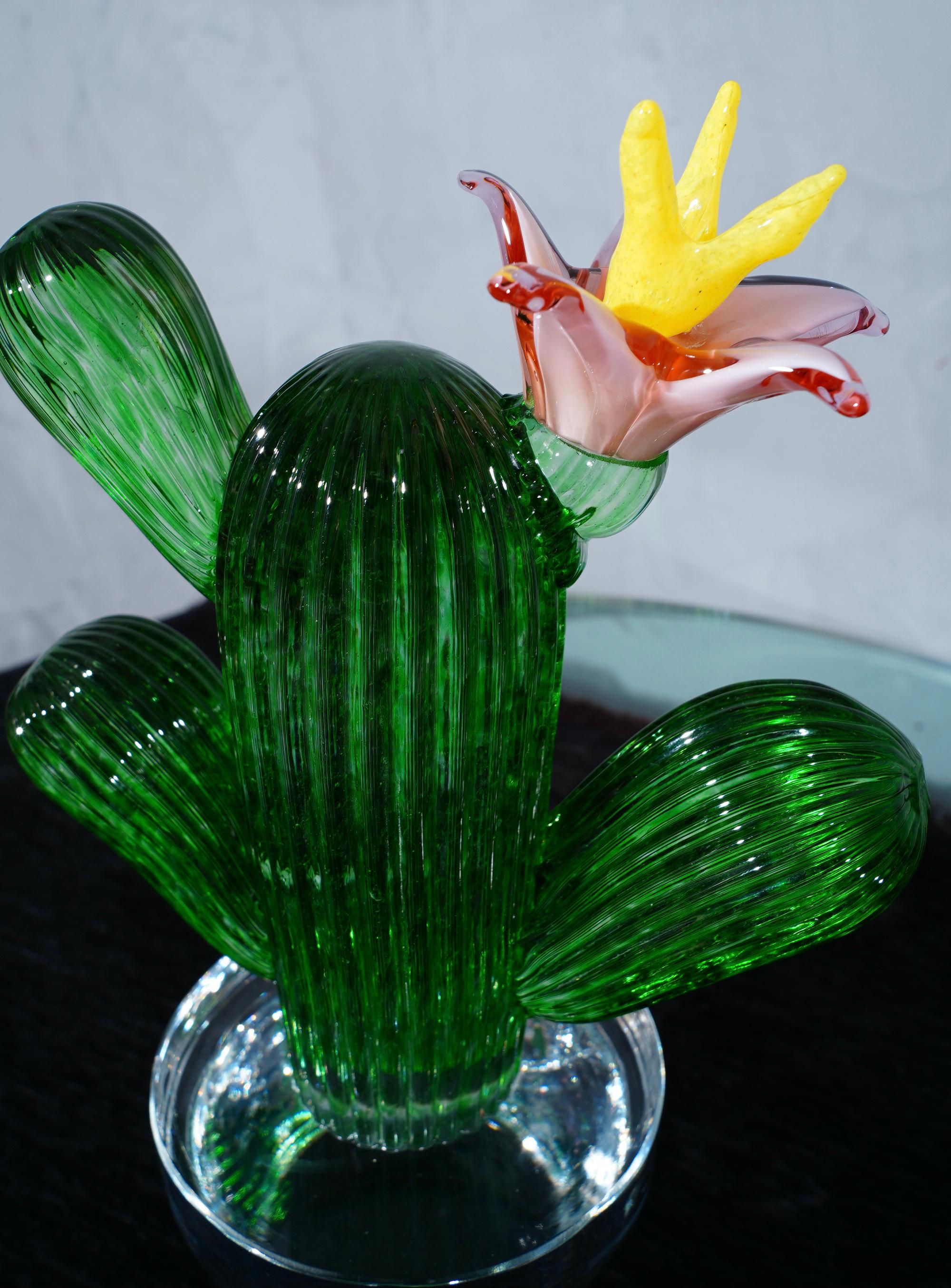 Murano Formia for Marta Marzotto Green Art Glass Cactus Plant, 1990 1