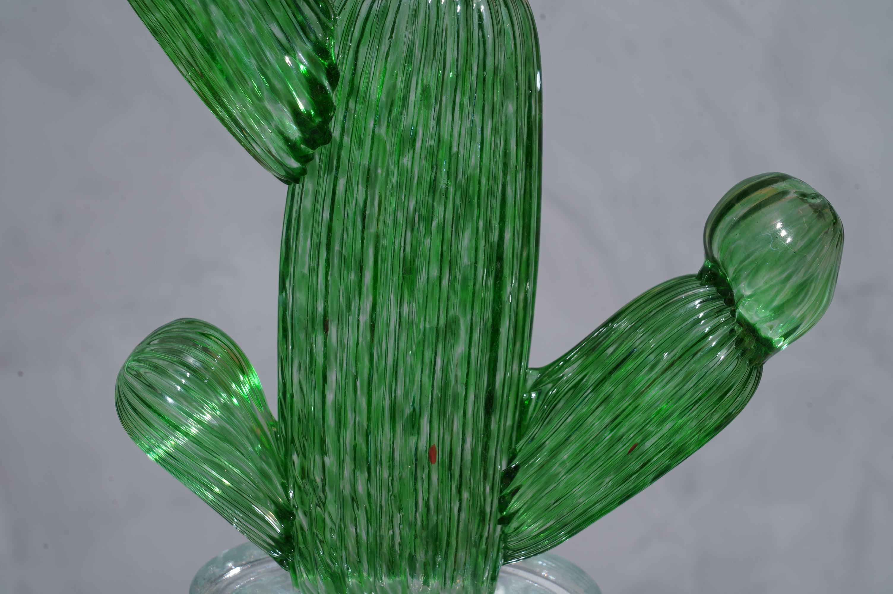 Murano Formia for Marta Marzotto Green Art Glass Cactus Plant, 1990 1