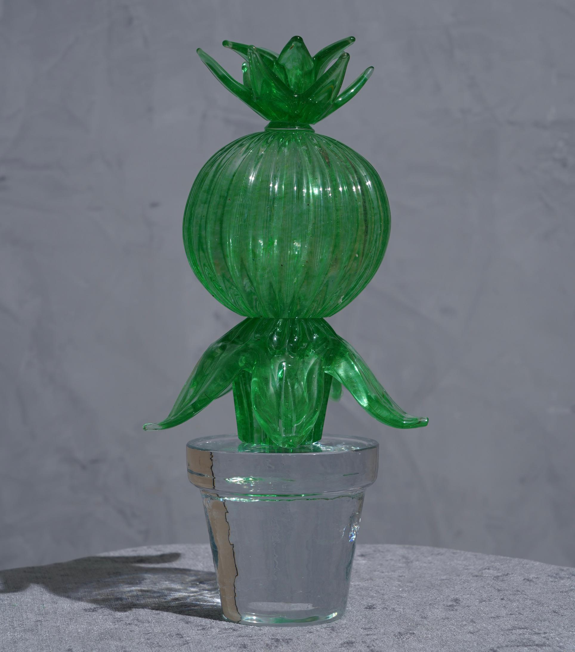Murano Formia for Marta Marzotto Green Art Glass Cactus Plant, 1990 2