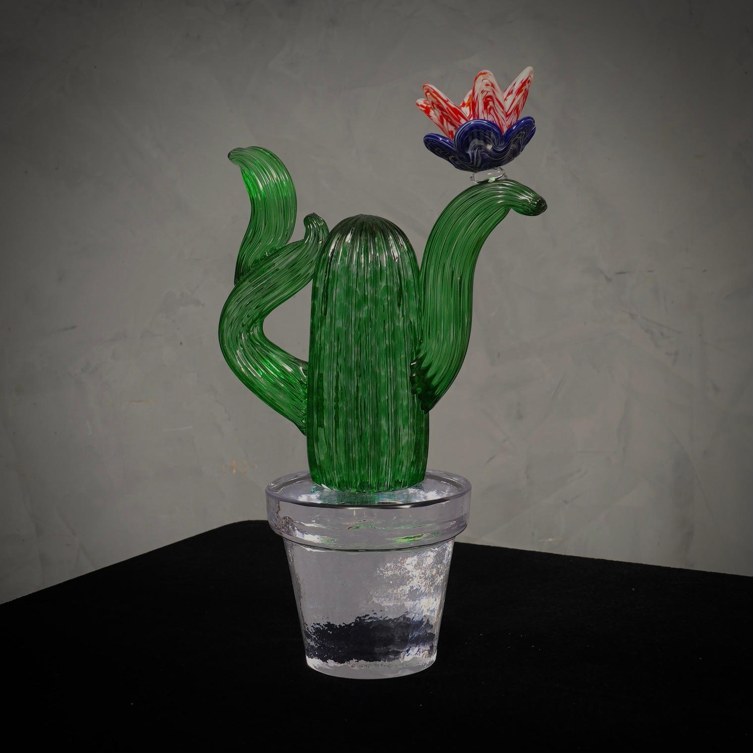 Murano Formia for Marta Marzotto Green Art Glass Cactus Plant, 1990 For Sale 1
