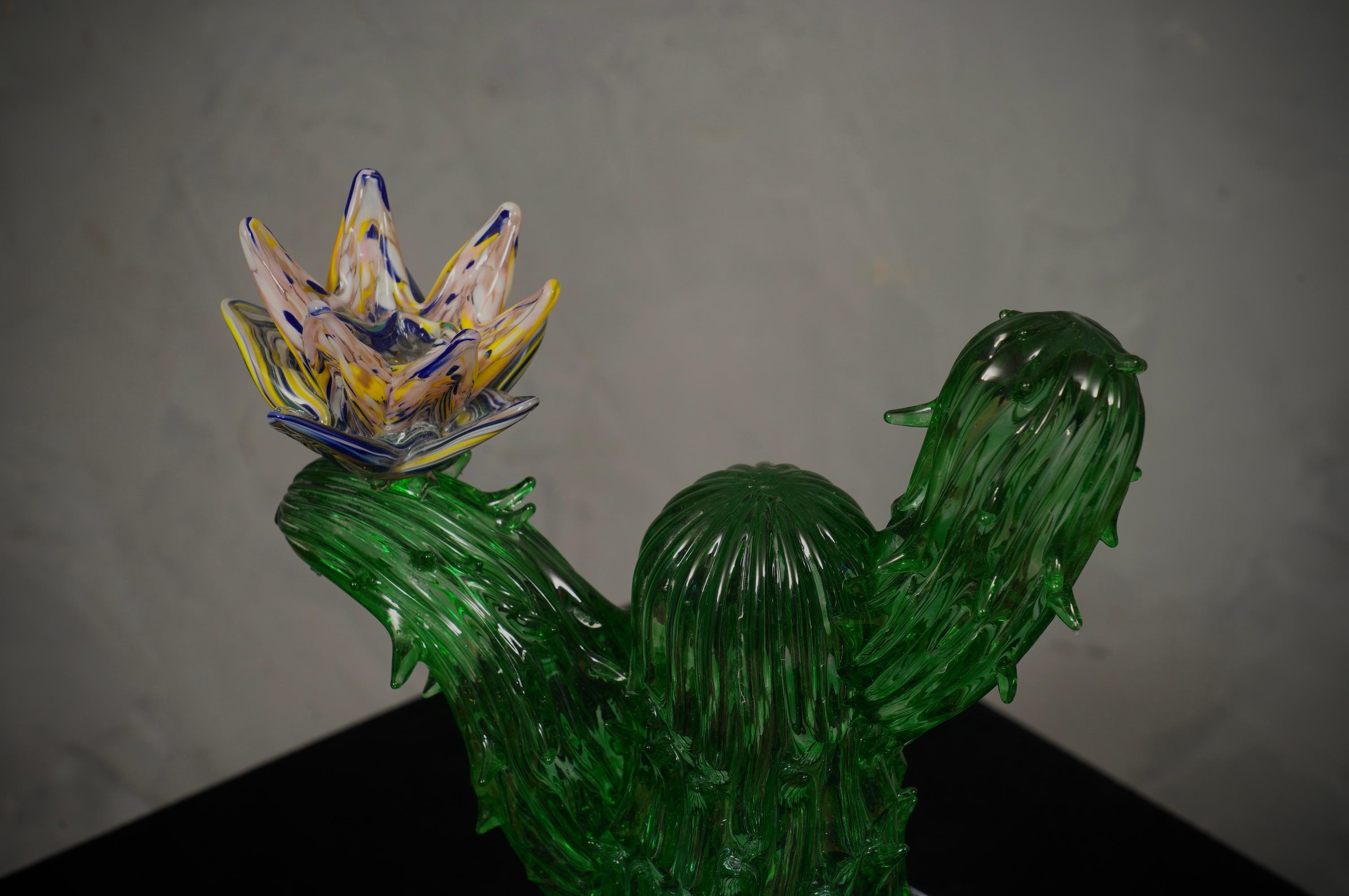 Murano Formia for Marta Marzotto Green Art Glass Cactus Plant, 1990 For Sale 1