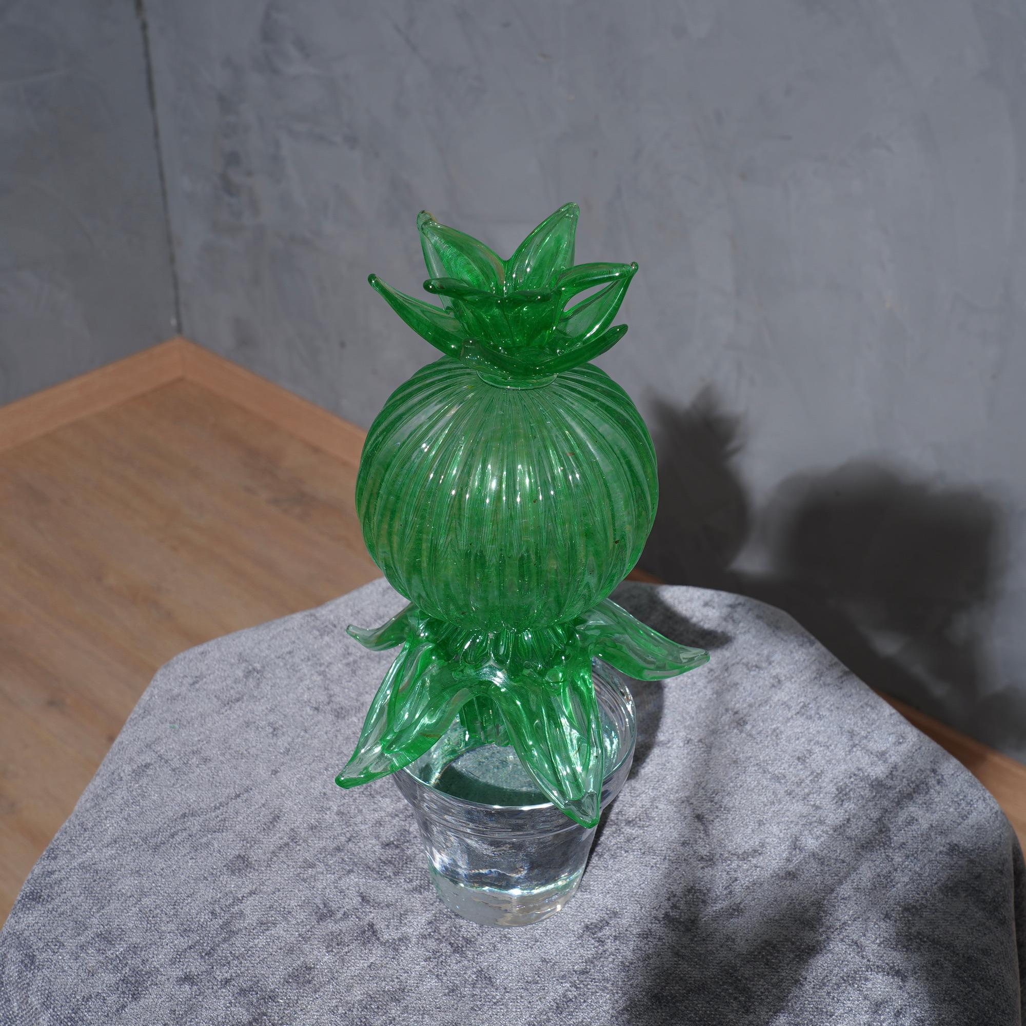 Murano Formia for Marta Marzotto Green Art Glass Cactus Plant, 1990 3