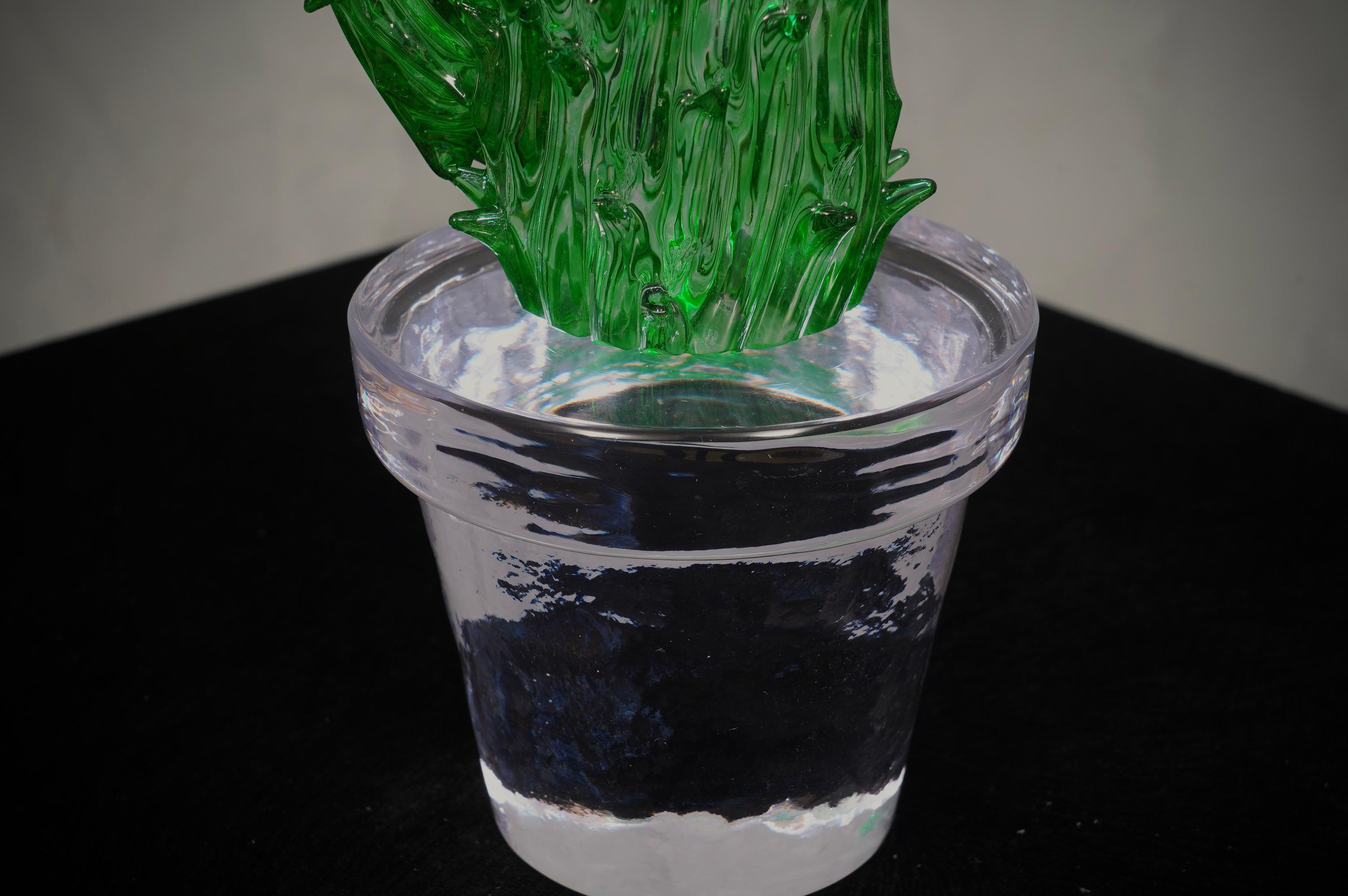 Murano Formia for Marta Marzotto Green Art Glass Cactus Plant, 1990 For Sale 2