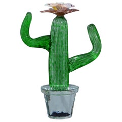 Plante cactus en verre d'art vert Murano Formia pour Marta Marzotto:: 1990