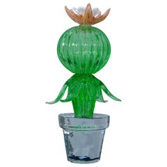 Murano Formia for Marta Marzotto Green Art Glass Cactus Plant, 1990