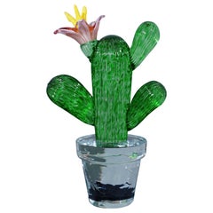 Murano Formia for Marta Marzotto Green Art Glass Cactus Plant, 1990