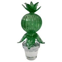 Plante cactus en verre d'art vert Murano Formia pour Marta Marzotto:: 1990