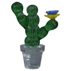 Murano Formia for Marta Marzotto Green Art Glass Cactus Plant, 1990