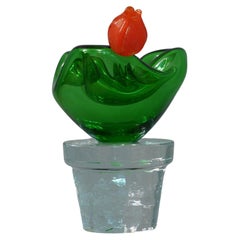 Murano Formia for Marta Marzotto Green Art Glass Cactus Plant, 1990