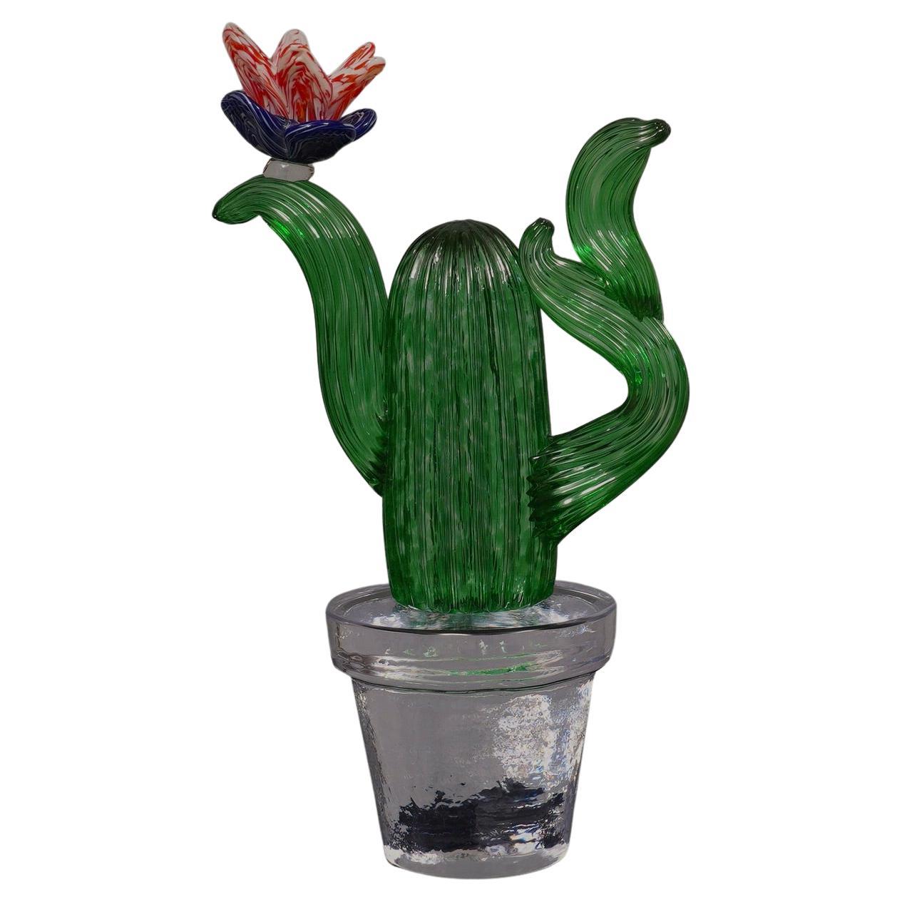 Murano Formia for Marta Marzotto Green Art Glass Cactus Plant, 1990