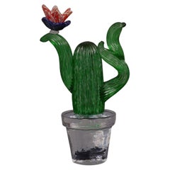 Vintage Murano Formia for Marta Marzotto Green Art Glass Cactus Plant, 1990