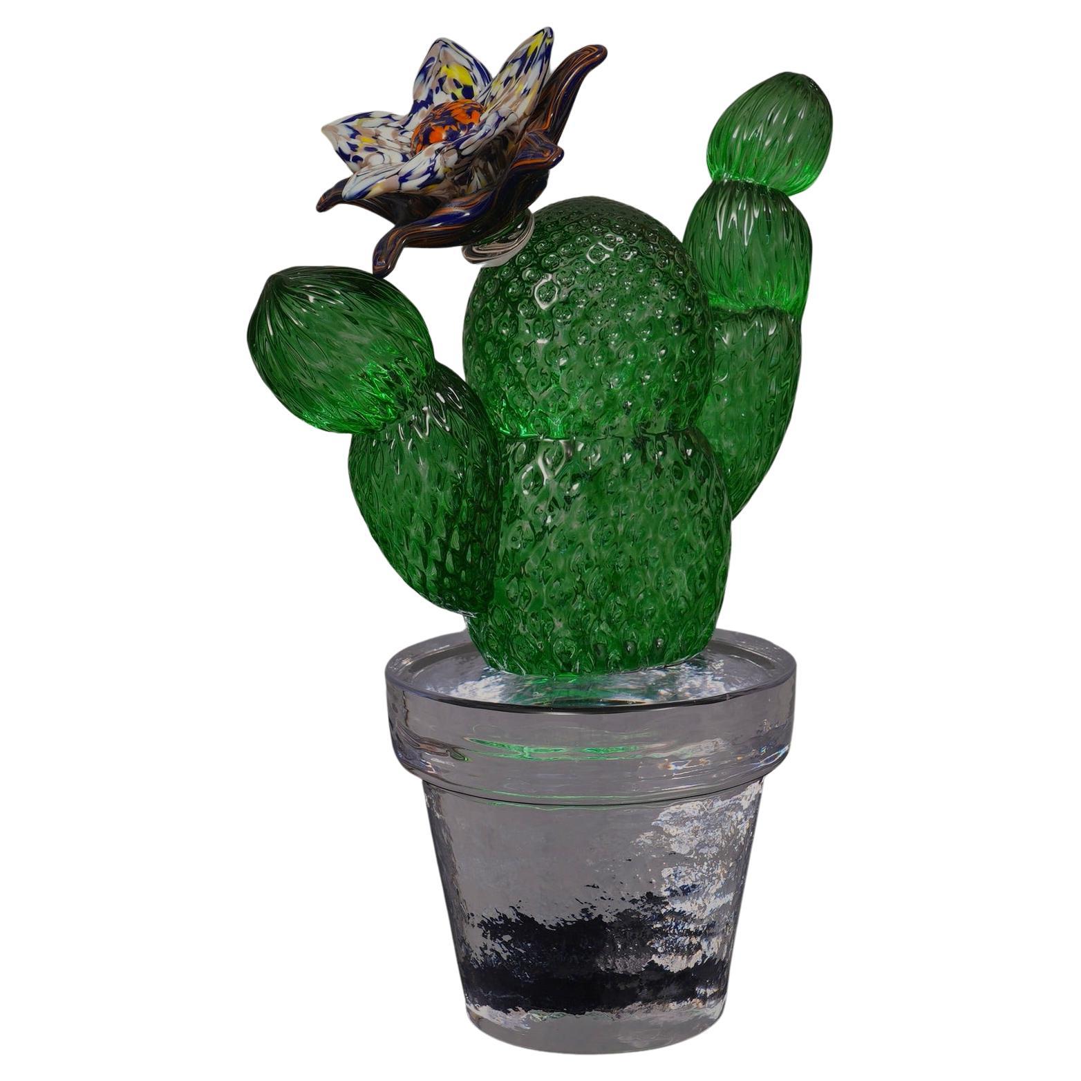 Murano Formia for Marta Marzotto Green Art Glass Cactus Plant, 1990 For Sale