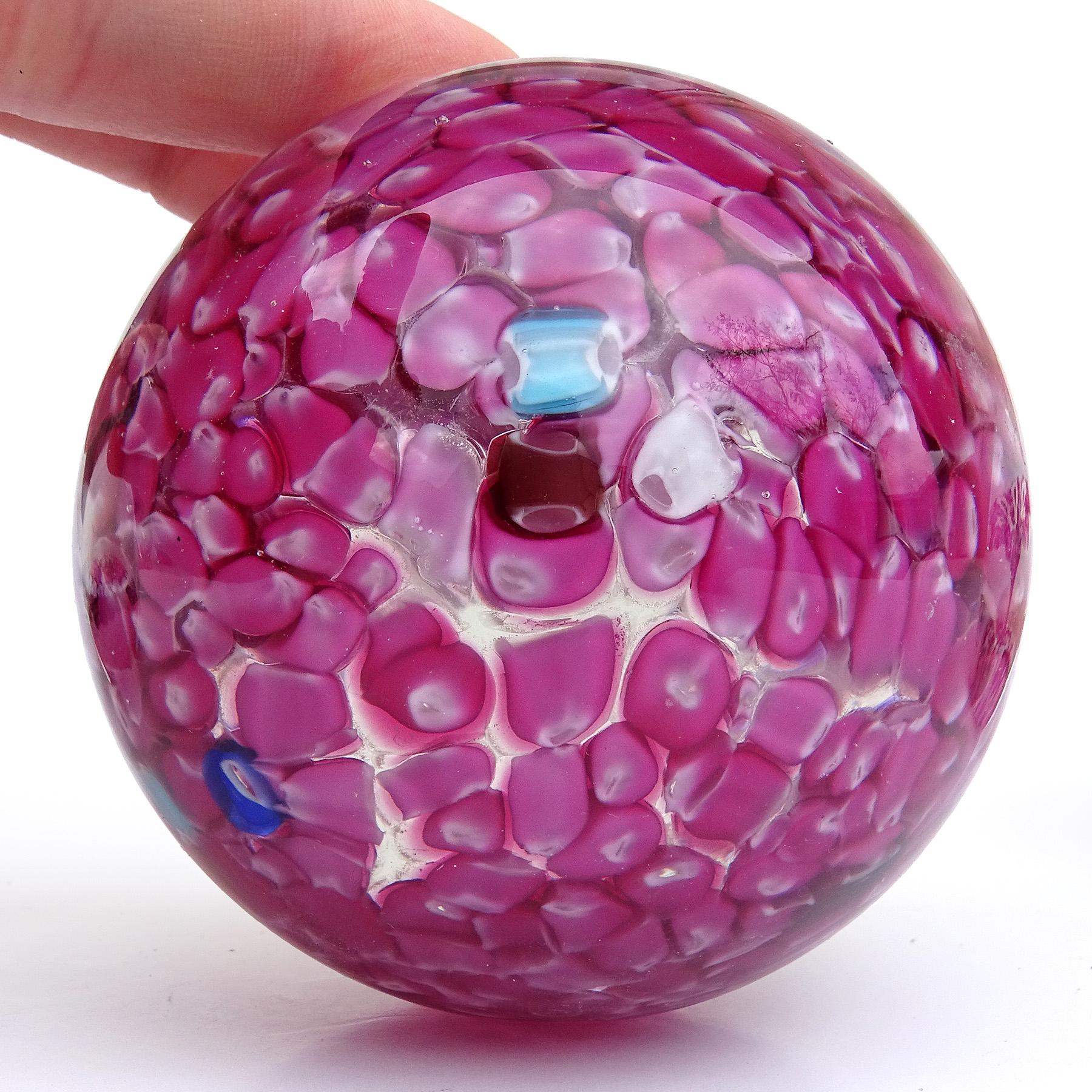 Mid-Century Modern Murano Fratelli Toso and Barbini Murrine Flowers Italian Art Glass Paperweights For Sale