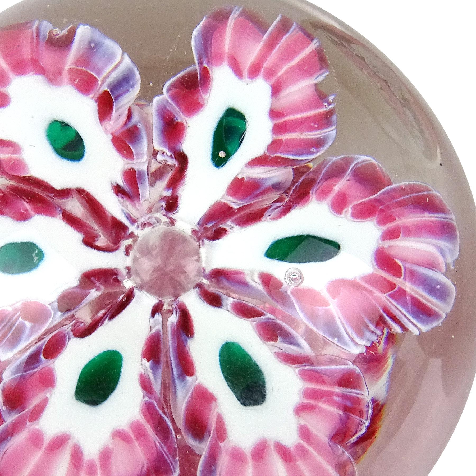 20th Century Murano Fratelli Toso and Barbini Murrine Flowers Italian Art Glass Paperweights For Sale