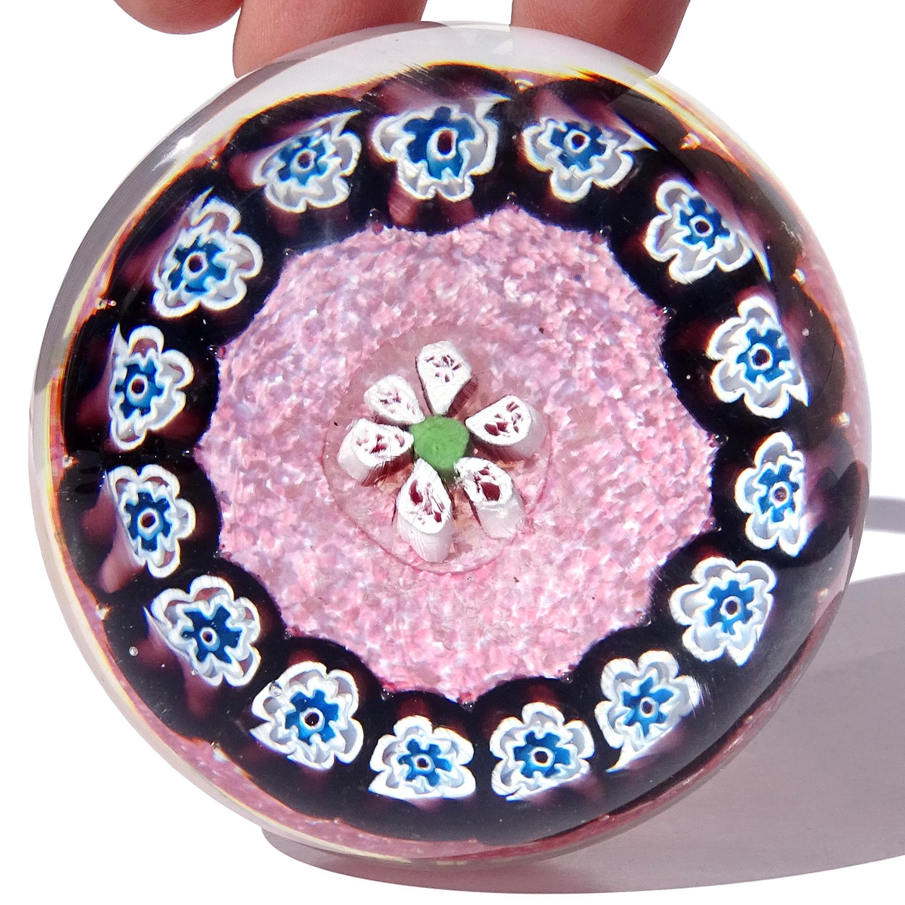 Murano Fratelli Toso and Barbini Murrine Flowers Italian Art Glass Paperweights For Sale 2