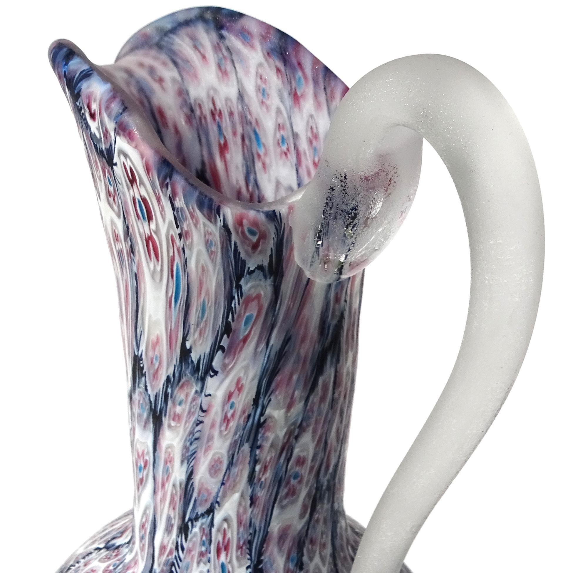 Murano Fratelli Toso Black Millefiori Flower Mosaic Italian Art Glass Pitcher (Italienisch) im Angebot