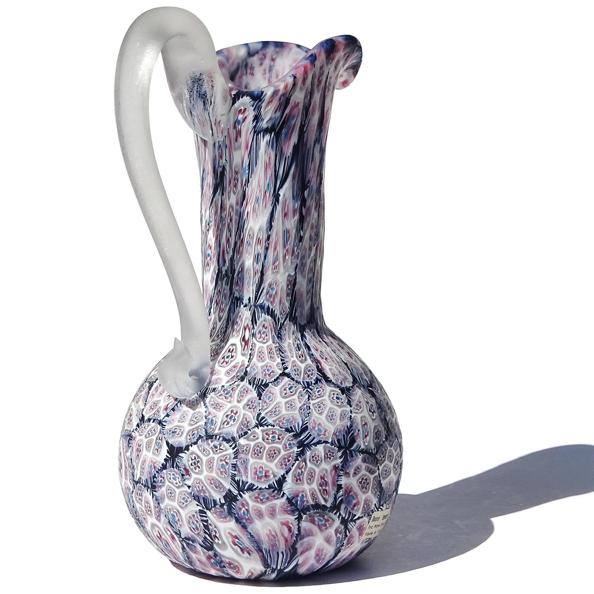 Murano Fratelli Toso Black Millefiori Flower Mosaic Italian Art Glass Pitcher im Zustand „Gut“ im Angebot in Kissimmee, FL