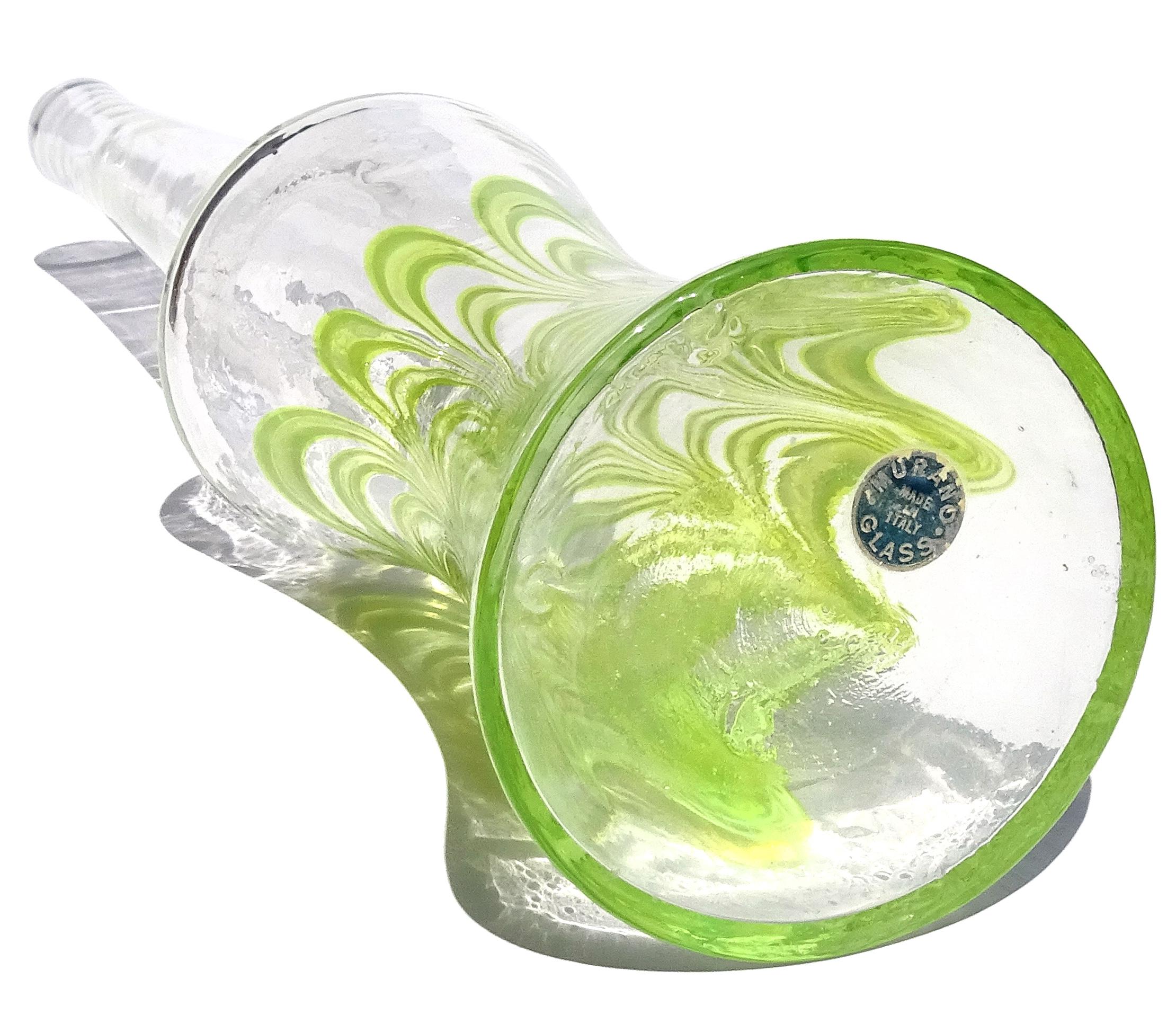 Florero de Murano Fratelli Toso con forma de reloj de arena de vidrio artístico italiano en espiral verde lima en venta 1