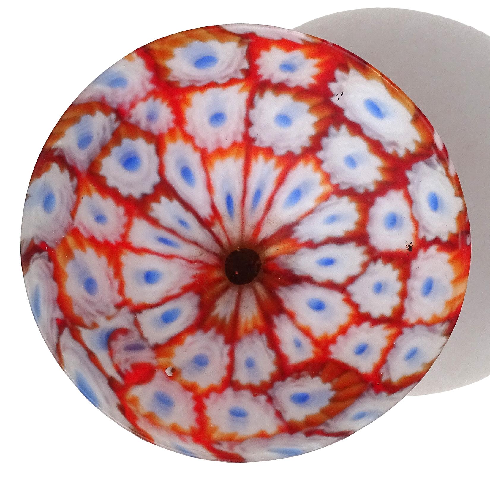Tazón con pie de cristal italiano de Murano Fratelli Toso Mosaico de flores Millefiori Art Nouveau en venta