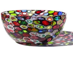 Vaso a forma di ciotola in vetro artistico di Murano Fratelli Toso Millefiori con stella a mosaico
