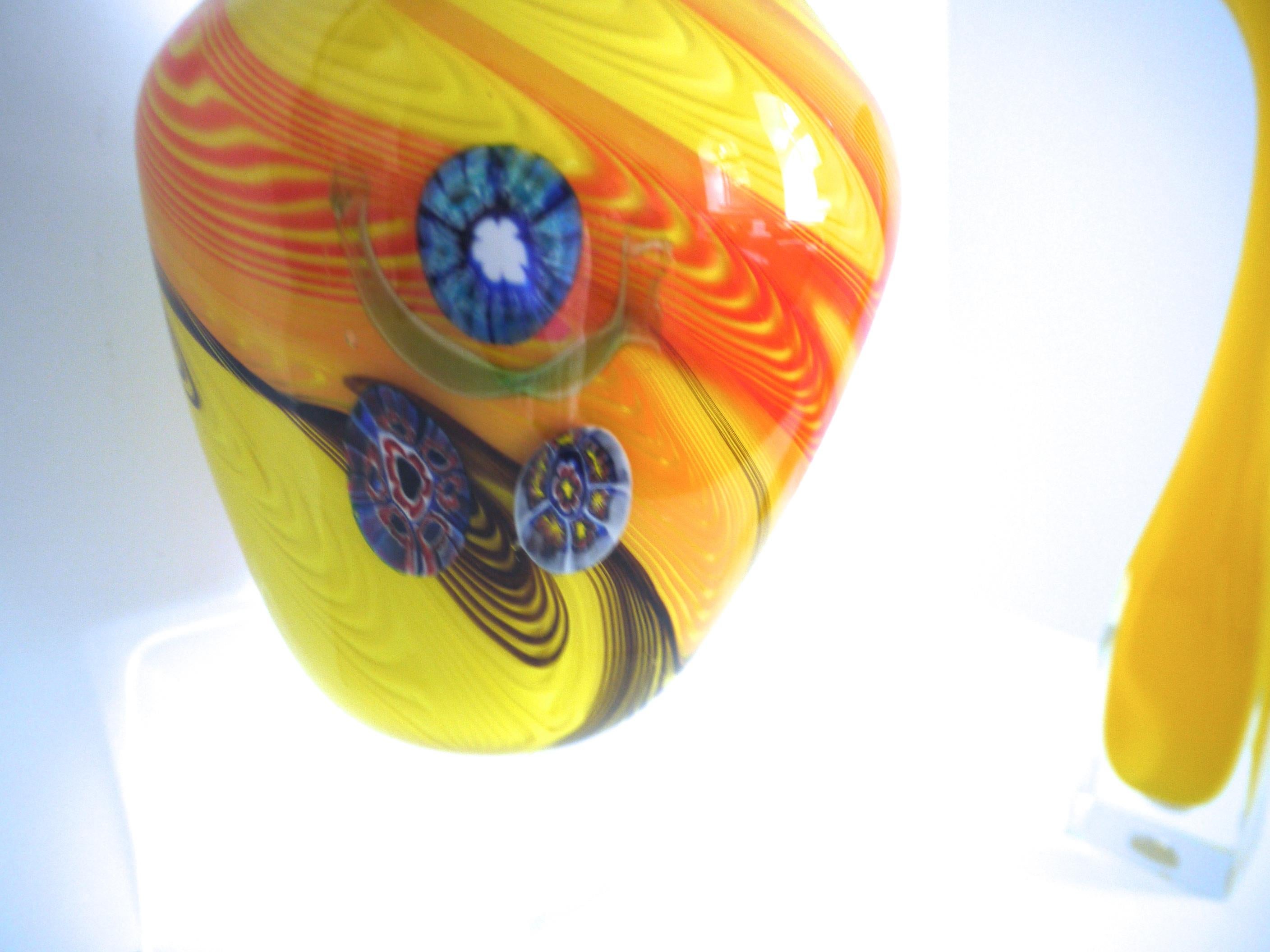 Italian 1950 Murano Fratelli Toso MilleFiori Glass Centrepiece Trumpet Vase Yellow For Sale