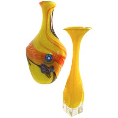 1950 Murano Fratelli Toso MilleFiori Glass Centrepiece Trumpet Vase Yellow