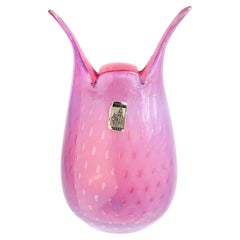 Murano Fratelli Toso Opal Pink Bubbles Vintage Italian Art Glass Flower Vase