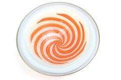 Vintage Murano Fratelli Toso Opalescent Glass Bowl with Orange Optic Swirls