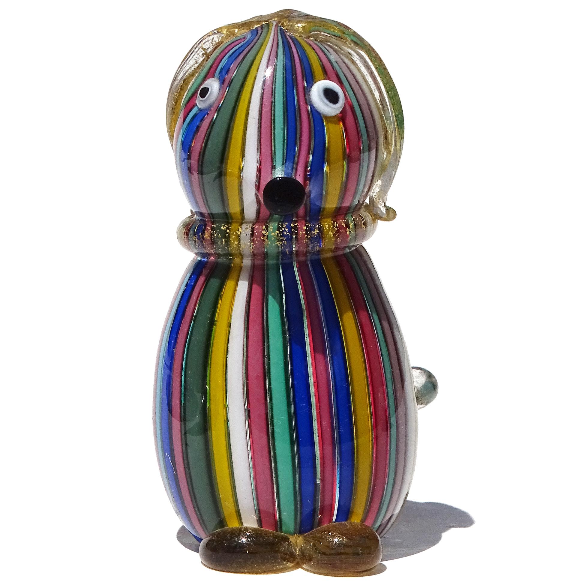 Mid-Century moderno Murano Fratelli Toso Arcobaleno a fiocchi d'oro con nastri in vetro artistico italiano Figurina di cane in vendita