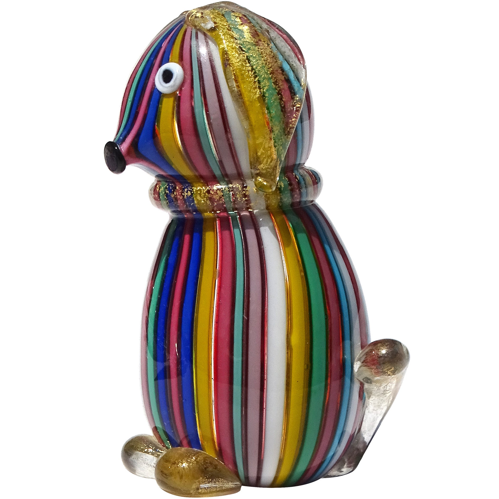 Murano Fratelli Toso Arcobaleno a fiocchi d'oro con nastri in vetro artistico italiano Figurina di cane in vendita