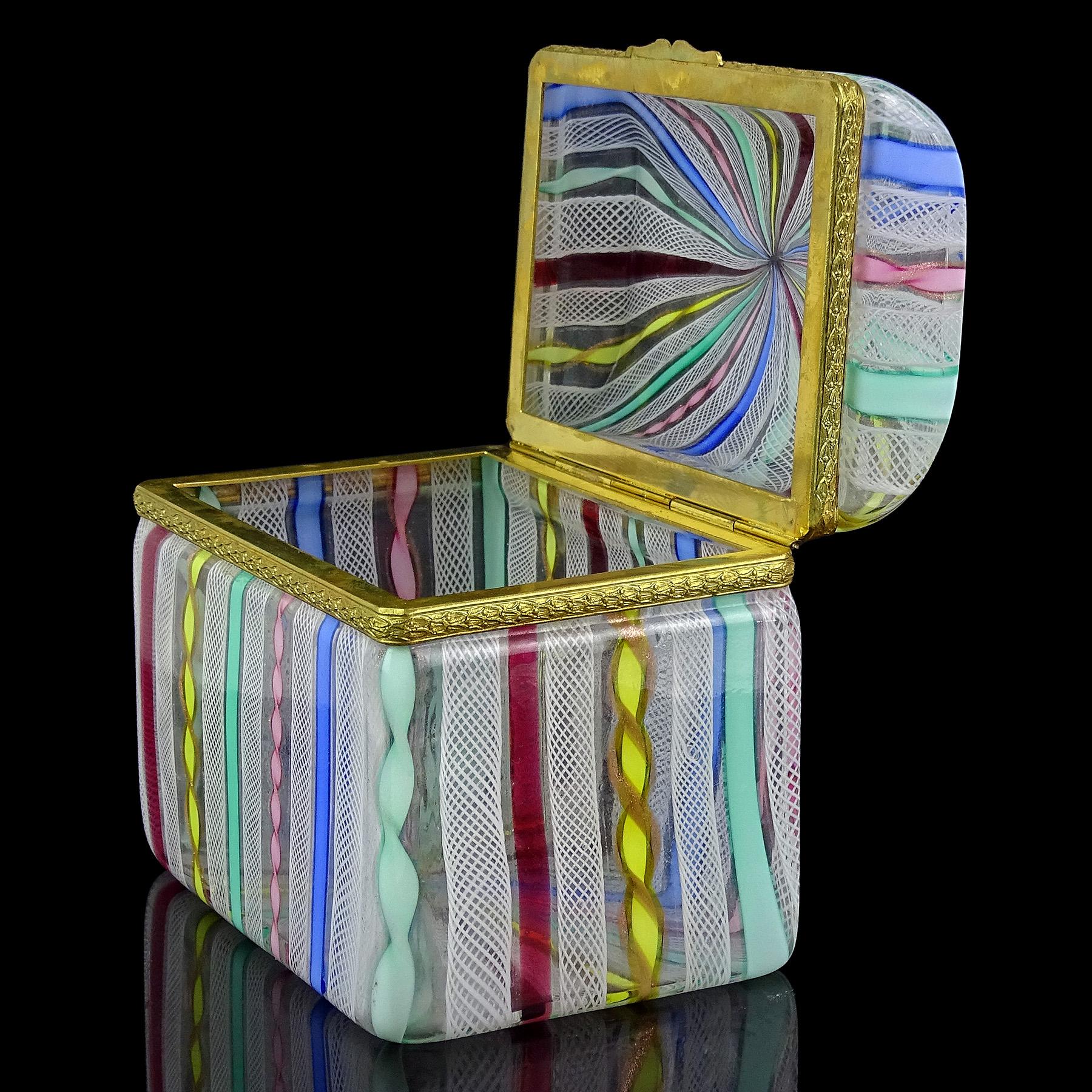 Murano Fratelli Toso Rainbow Ribbons Italian Art Glass Vanity Casket Jewelry Box For Sale 2