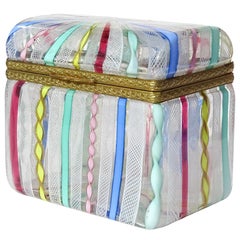 Murano Fratelli Toso Rainbow Ribbons Italian Art Glass Vanity Casket Jewelry Box