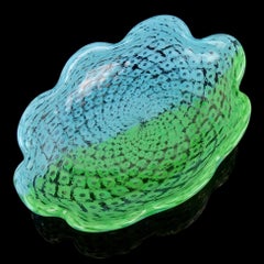 Murano Fratelli Toso Sky Blue Green Bubbles Italian Art Glass Centerpiece Bowl
