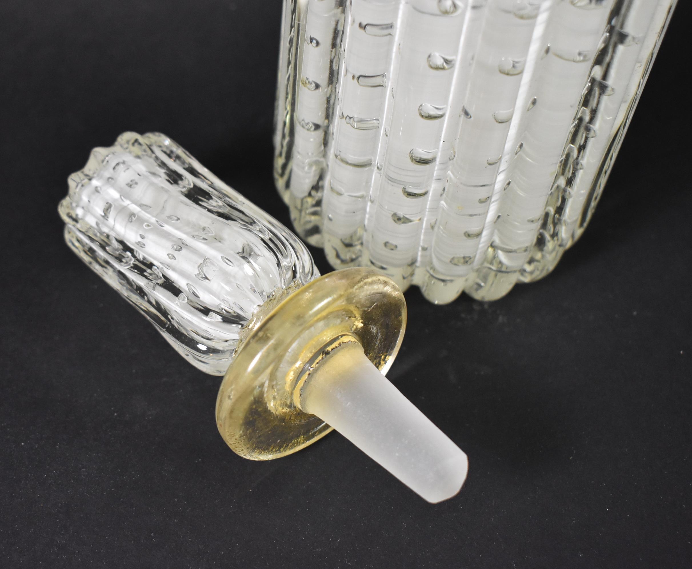 Murano Frosted and Clear Bubble Glass Decanter with Gold Flecks In Good Condition In Toledo, OH