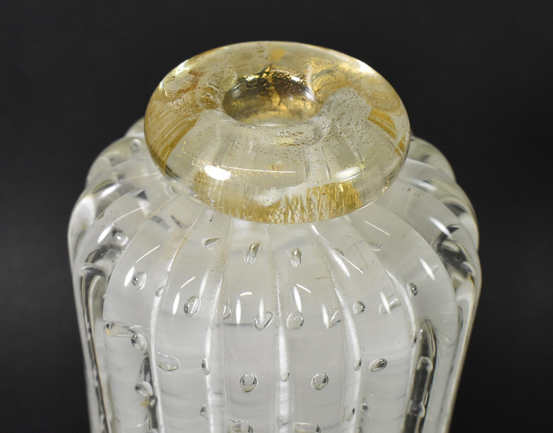 Murano Glass Murano Frosted and Clear Bubble Glass Decanter with Gold Flecks