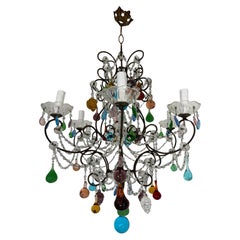 Murano Fruit Multi Color Drops Macaroni Swags Crystal Prisms Chandelier Italian
