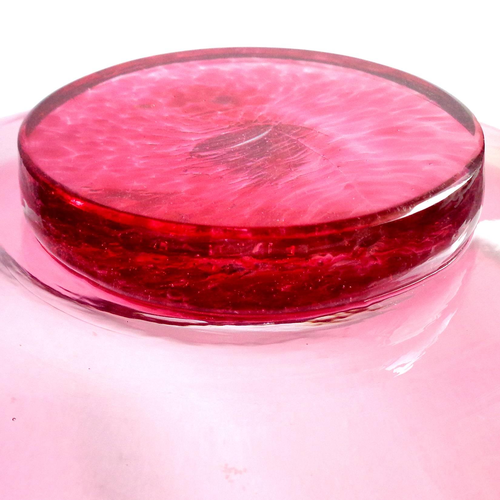 Hand-Crafted Murano Fuchsia Pink Sommerso Italian Art Glass Footed Centerpiece Bowl