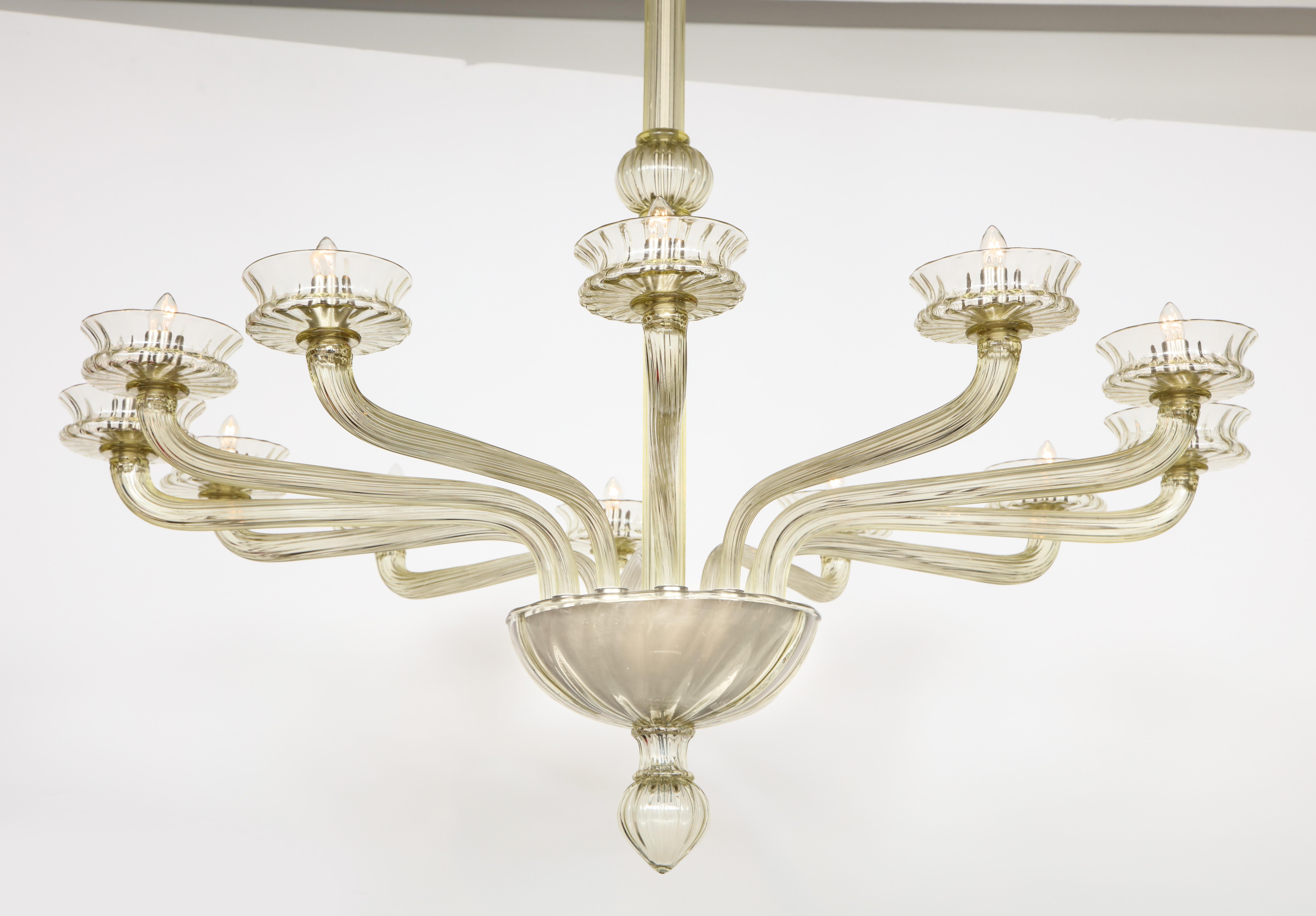 Mid-Century Modern Murano “Fume Fulva” Glass 12-Light Chandelier