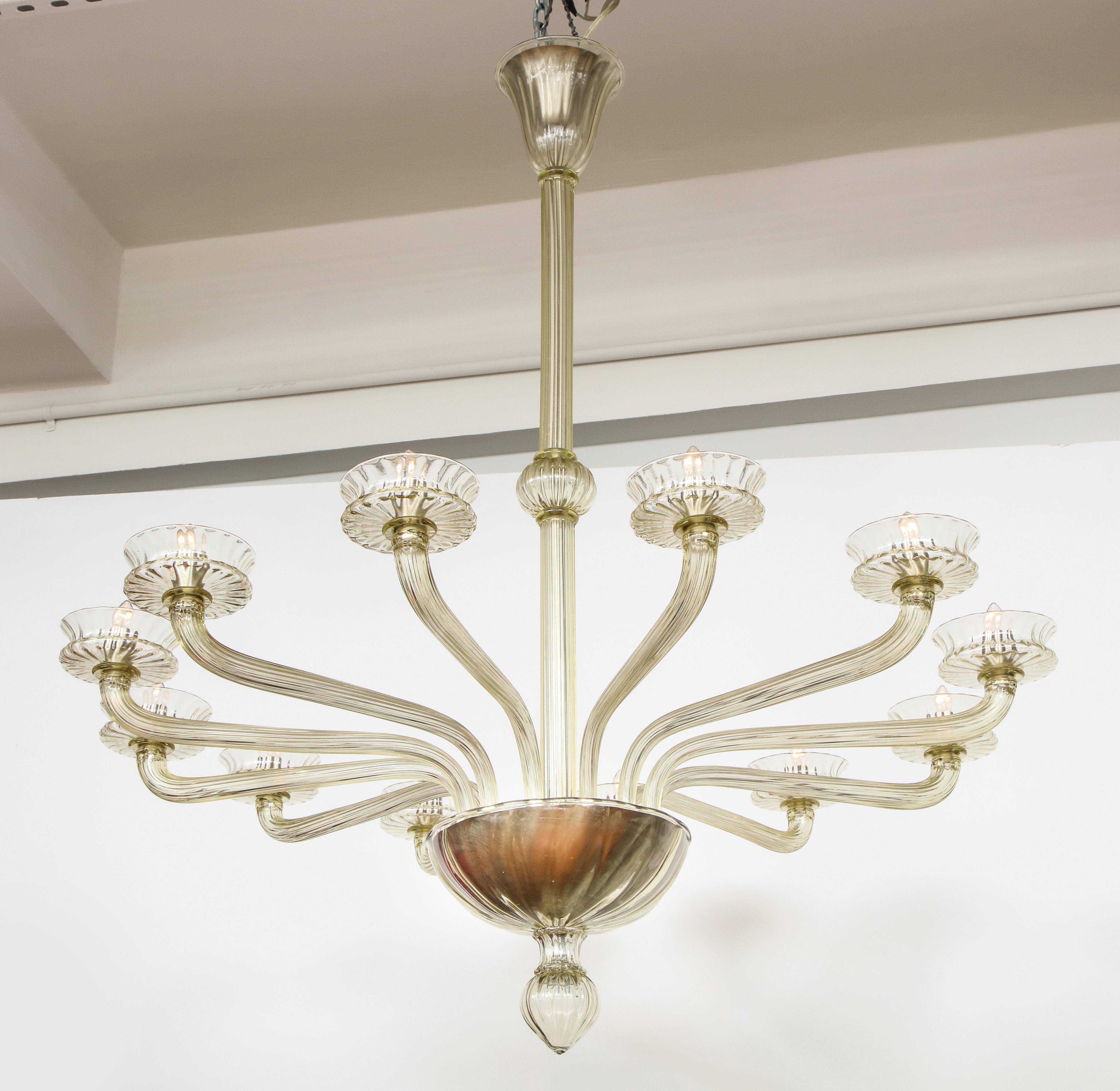 20th Century Murano “Fume Fulva” Glass 12-Light Chandelier