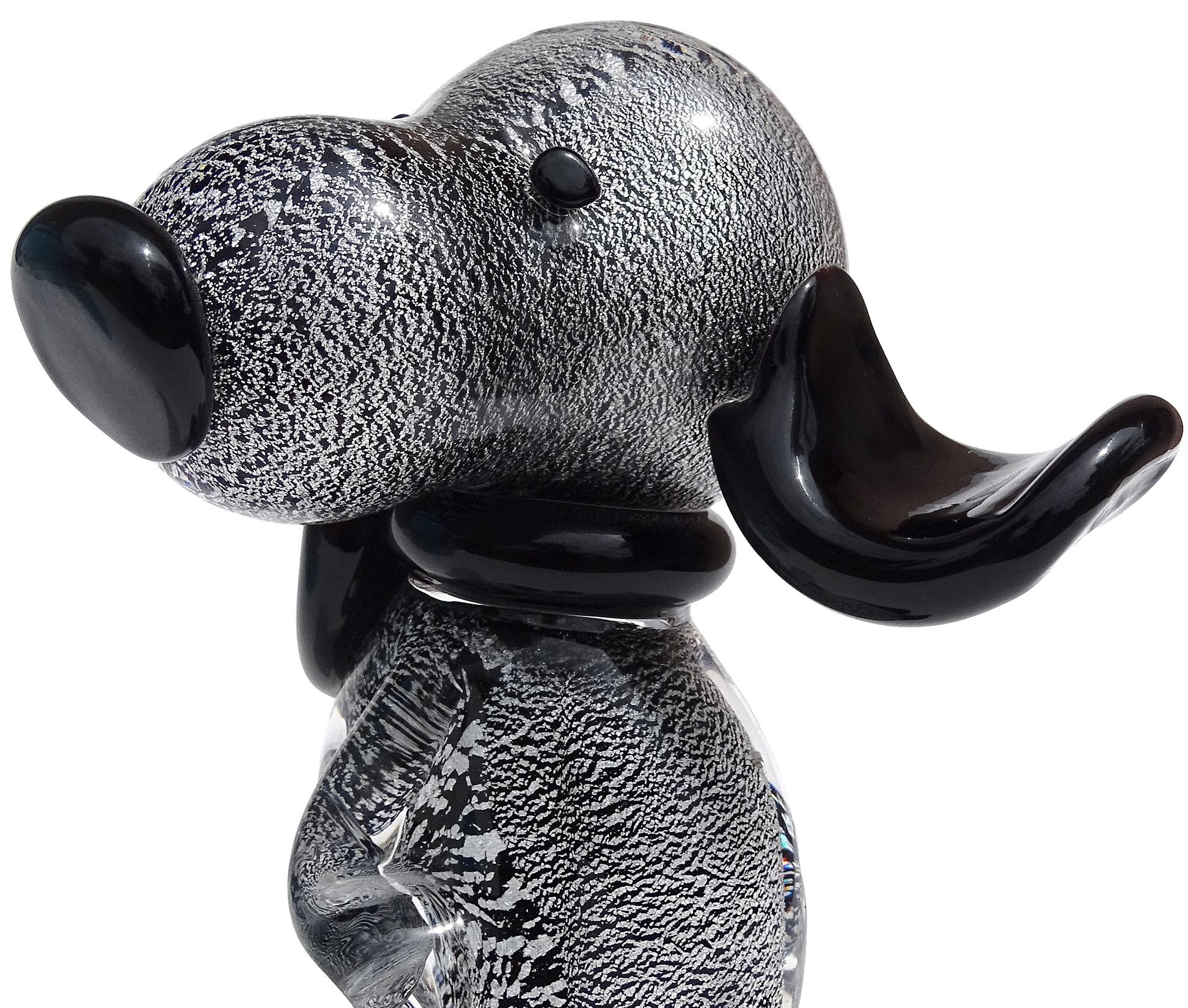 Mid-Century Modern Murano Gambaro Poggi Black Silver Flecks Italian Art Glass Snoopy Dog Sculpture