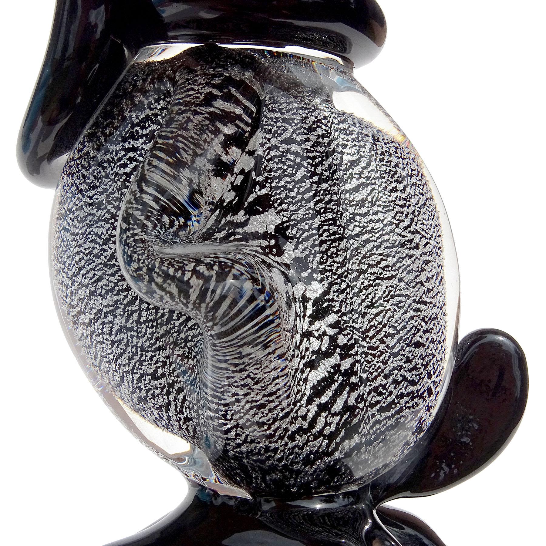 Murano Gambaro Poggi Black Silver Flecks Italian Art Glass Snoopy Dog Sculpture In Good Condition In Kissimmee, FL
