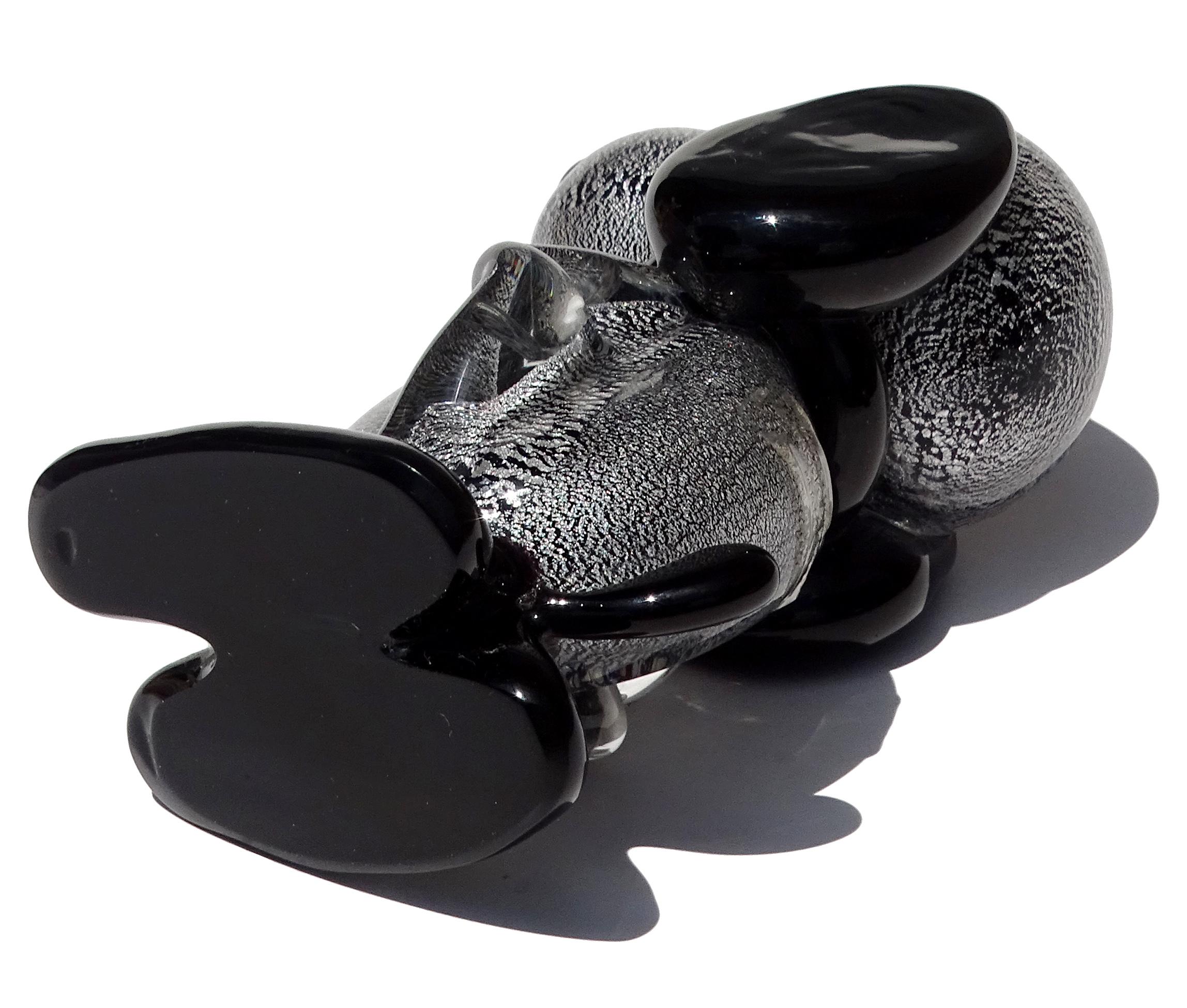 XX secolo Murano Gambaro & Poggi Scultura di cane Snoopy in vetro artistico italiano, nero e argento a scaglie in vendita