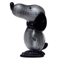 Murano Gambaro Poggi Black Silver Flecks Italian Art Glass Snoopy Dog Sculpture